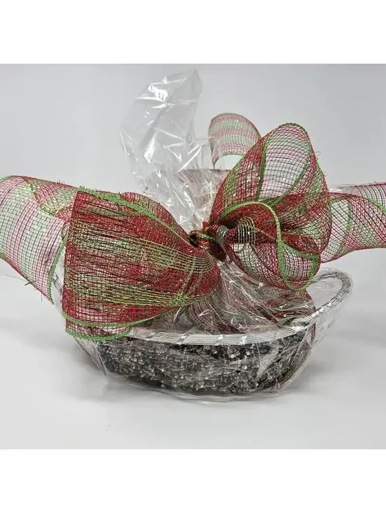 New Beaded Silver Tone Wire Bread Basket Oval 8