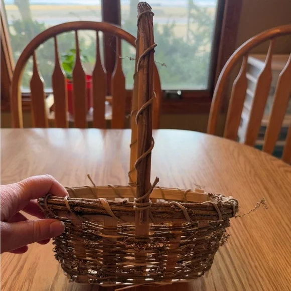 Vintage Twig Basket with Handle