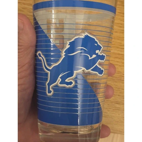 Detroit Lions 16 ounce Striped Pint Drinking Glass Officially NFL Licensed NWOT