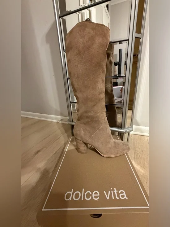 Dolce Vita Knee-High Suede Boots in Taupe