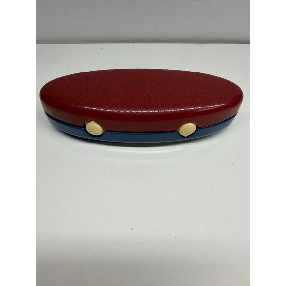 Vintage Travel Lint Brush and Shoe Buffer Compact Red Blue Two Sided Tool