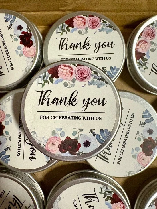 Thank You Lavender Candle - Pink, Burgundy, Blue flowers.