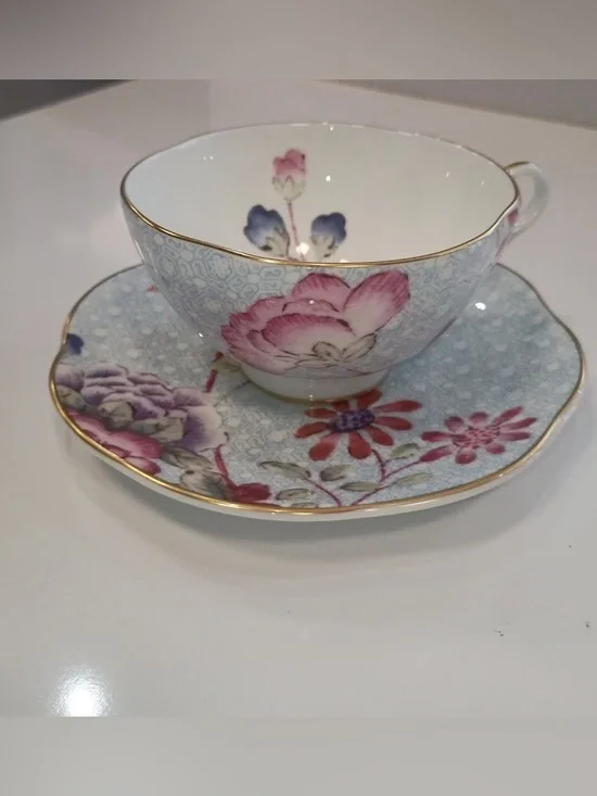 Wedgwood Blue Cuckoo Bone China Teacup and Saucer, NEW
