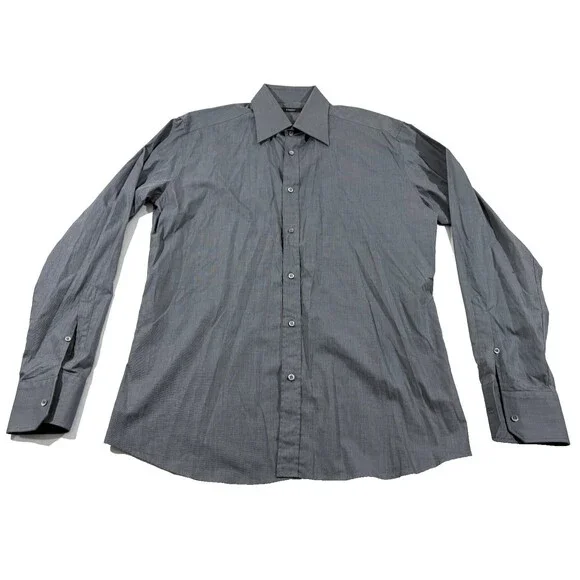 Gucci Mens Gray Shirt Long Sleeve Cotton Sharkfin Button Dress Sz 15.5 ITALY