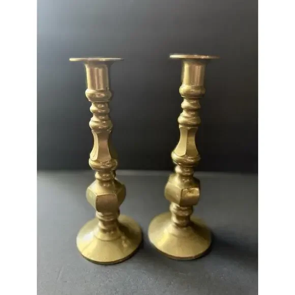 Vintage Brass Candlestick Holders Set (2) MCM Holiday Centerpiece Cottagecore