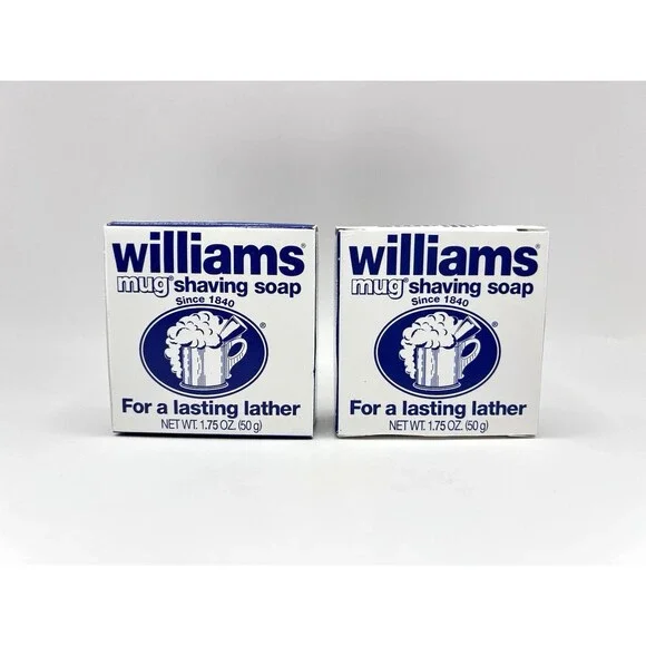 Williams Mug Shaving Soap 1.75 oz Lasting Lather Bar, Discontinued, Lot of 2