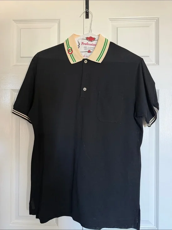 Gucci Black Polo with Beige and Green-Trim Collar