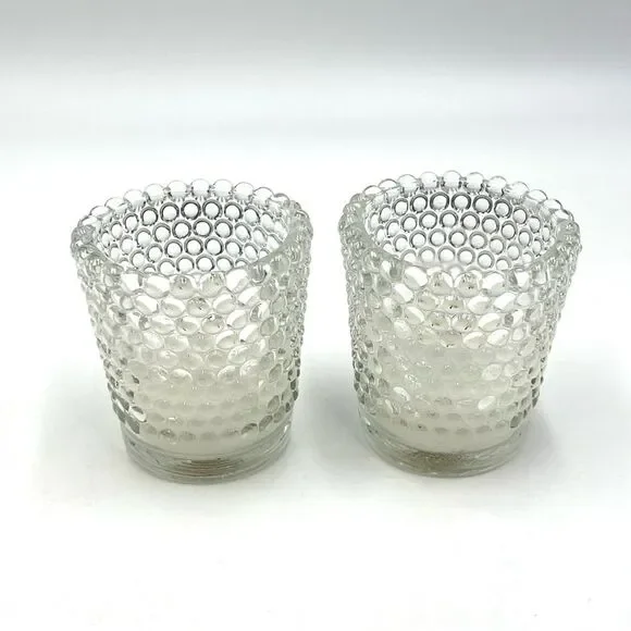 (2) Two Clear Glass Hobnail Votive Tea Light Candle‎ Holders