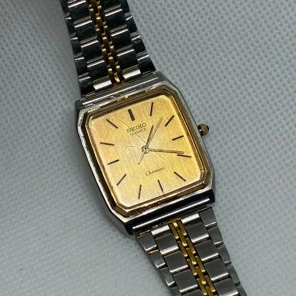 Vintage Seiko Chronos 9021-5130 Men Watch Gold Dial Two Tone Tank Square