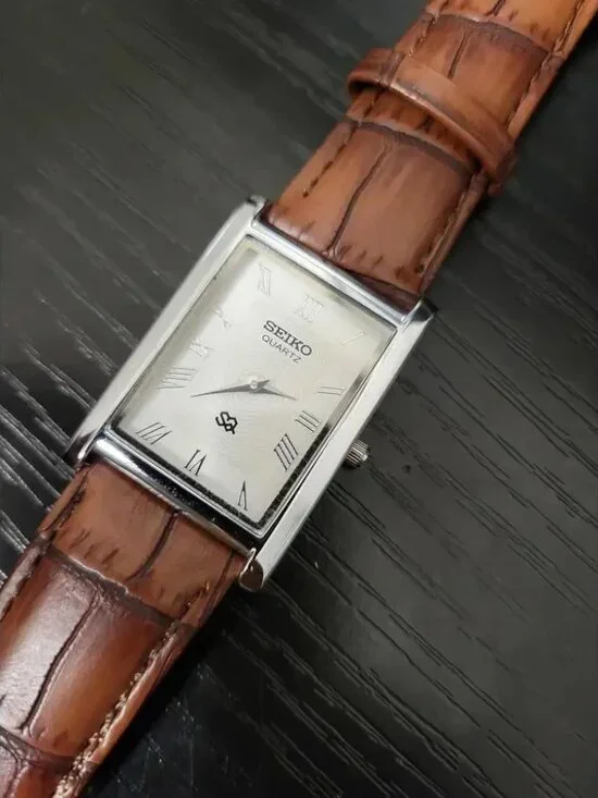 Seiko Men’s Quartz Rectangular Watch in Brown Leather
