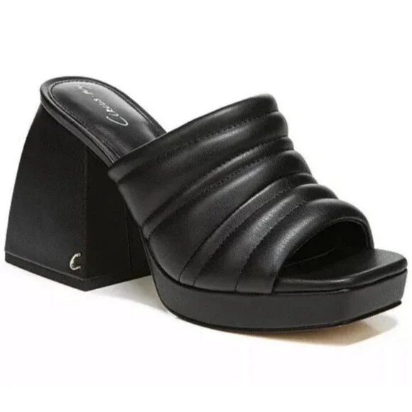 Circus by Sam Edelman Black Marlie Platform Chunky Heels Sandals Sz 9.5 Retro