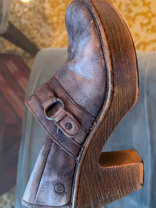 Metallic Grey Born Leather Platform Clogs