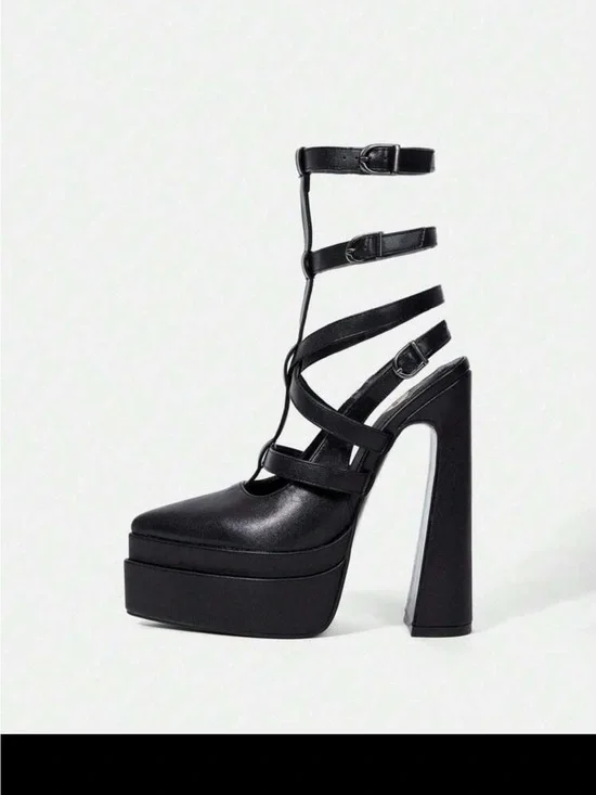 Strappy Platform High Heel Pumps - Black