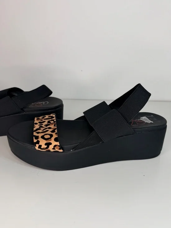 Black Platform Sandals with Leopard Accent