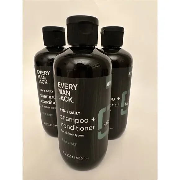 3‎ NEW Every Man Jack 2 In 1 Daily Shampoo Conditioner Hair Sea Salt 8 Ounce