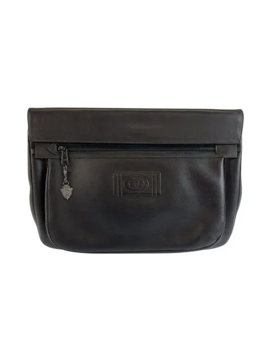 Gucci Interlocking Black Gunmetal Leather 004 406 Clutch