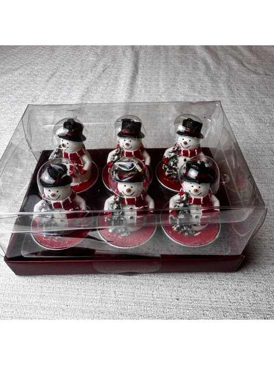 Melinera Snowman Figurine Tealight Candles 6 Pack Christmas Holiday Decor