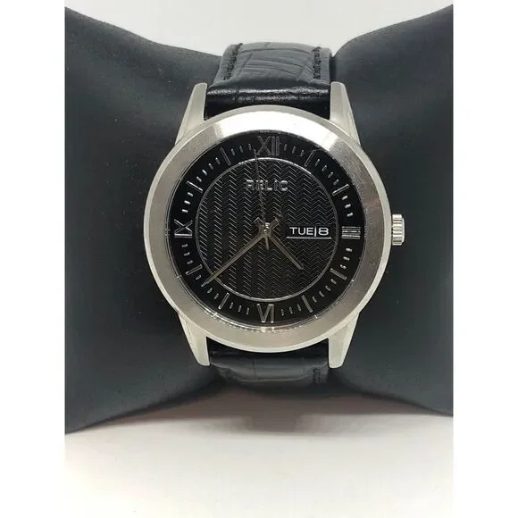 Relic ZR77267 Men's Black Leather Analog Black Dial Quartz Genuine Watch HO184