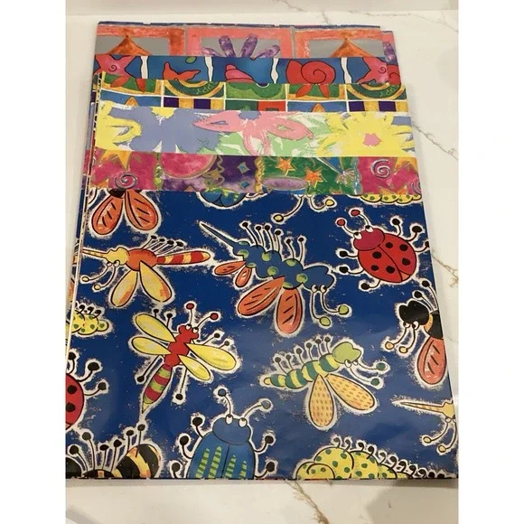 Vintage Gift Wrap Sheets 90s Y2K Retro Funky Set of 6 Open Birthday Bugs‎ Floral