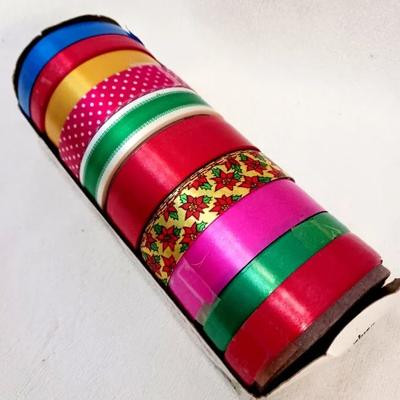 Vintage 1980s Christmas Ribbons 10 Rolls‎ 50 Yards Gift Wrap New in Box!!