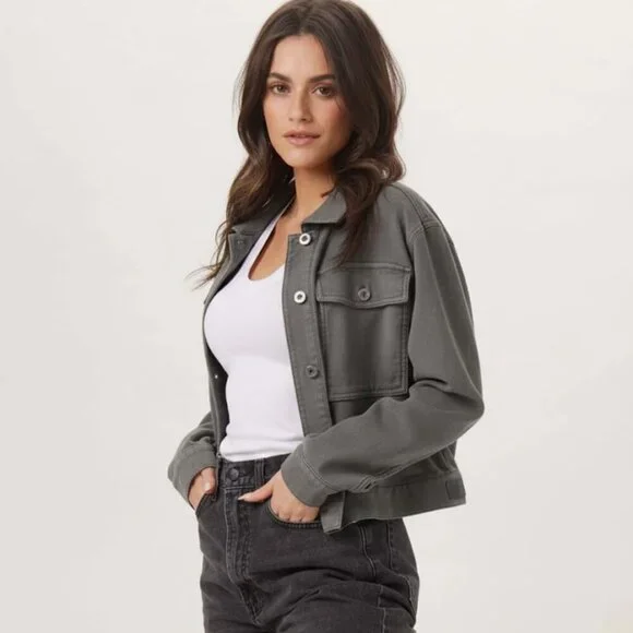 THE NORMAL BRAND, comfort terry trucker military style jacket gray sz xs