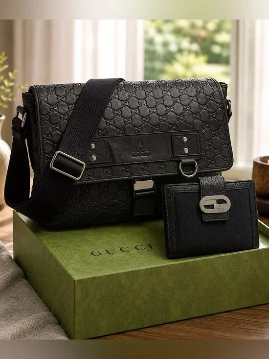SALE - Gucci Black Messenger Bag with Gucci Wallet and Gucci Box!!