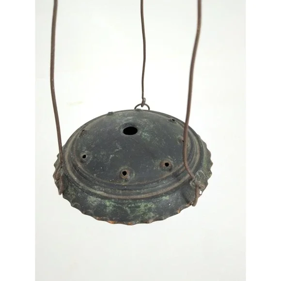 Vintage S.M. Shaly Hanging Oil Lamp Handcrafted Copper Jerusalem Mid Century