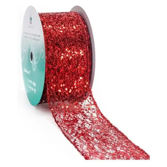 Red Glitter Mesh Wired Ribbon 2.5 inch x 20 Yds Christmas Decor Gift Wreath Bows