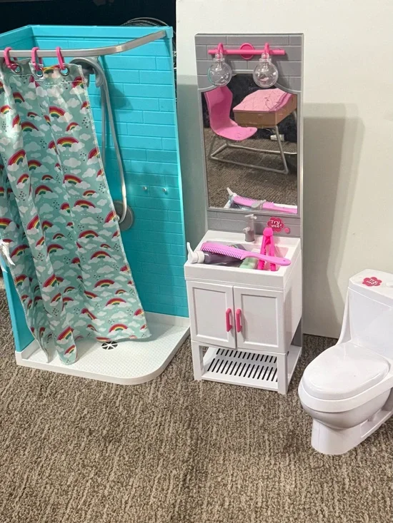 My Life As Doll Bathroom Vanity Set - Shower Play Sink & Mirror Toilet