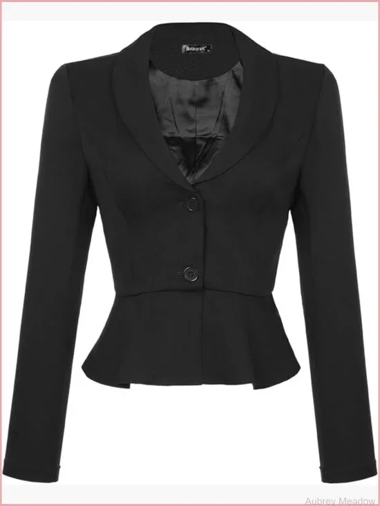 Cropped Blazer Lapel Collar Long Sleeve Peplum Ruffles Office Suit Jacket