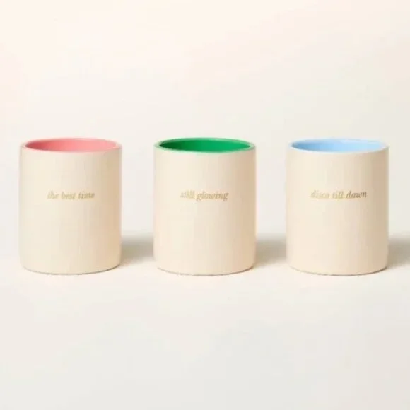 NWT 3ct Ceramic Jar Candle Gift Set Cream/Green/Pink/Blue - kate spade new york