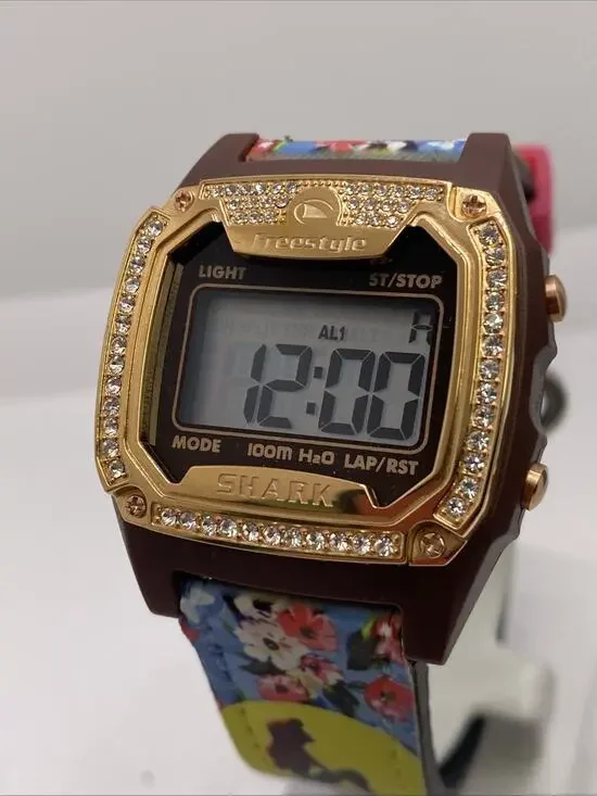Freestyle Shark Rosegold Rhinestone Mermaid Flora Band Surfing Watch New Battery