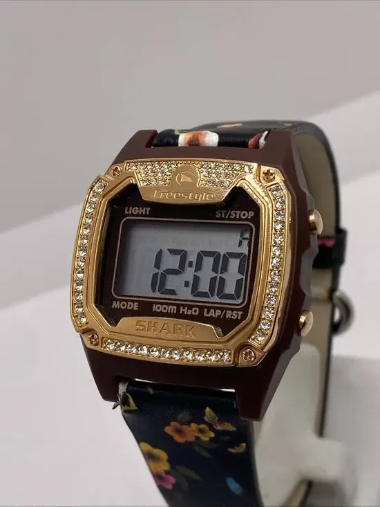 Freestyle Shark Rosegold Rhinestone Floral Band Surfing Summer Watch New Battery