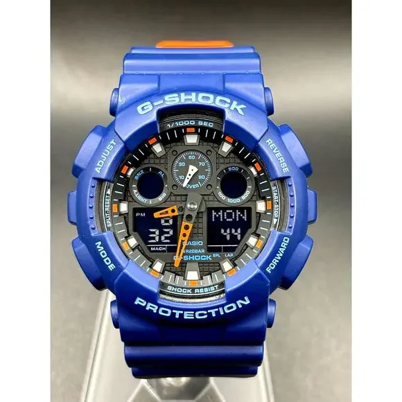 Casio G-Shock GA100L-2A Military Blue Orange Band Men's Analog-Digital Watch