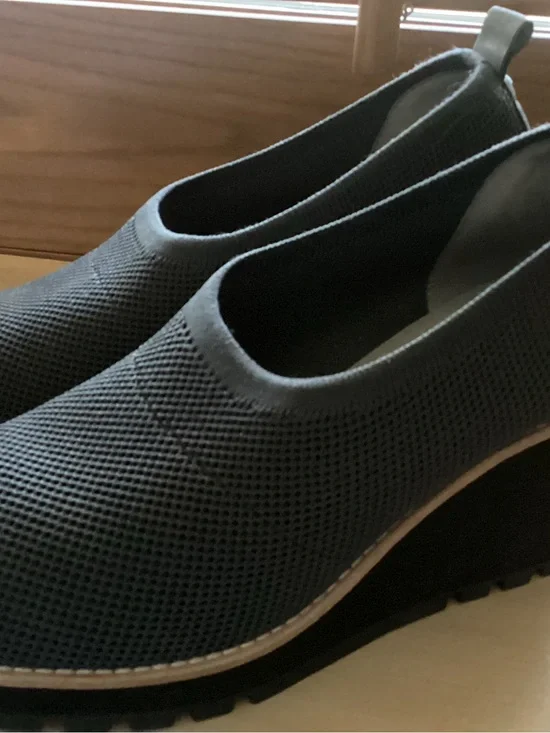 Eileen Fisher 9 1/2 M Charcoal Platform Slip-On Wedges NEW