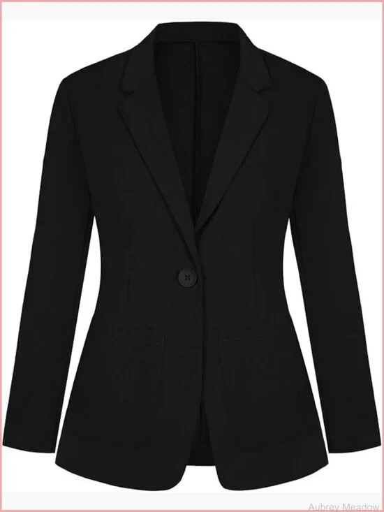 Long Sleeve Notch Lapel Button Front Blazer with Pockets Work Office