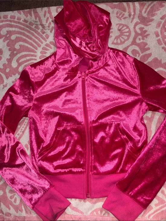 Hot Pink Velvet Zip-Up Hoodie