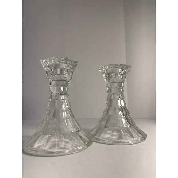 2 Vintage Homeco Lady Love Fostoria Cubist Style Candleholders USA 80-90s