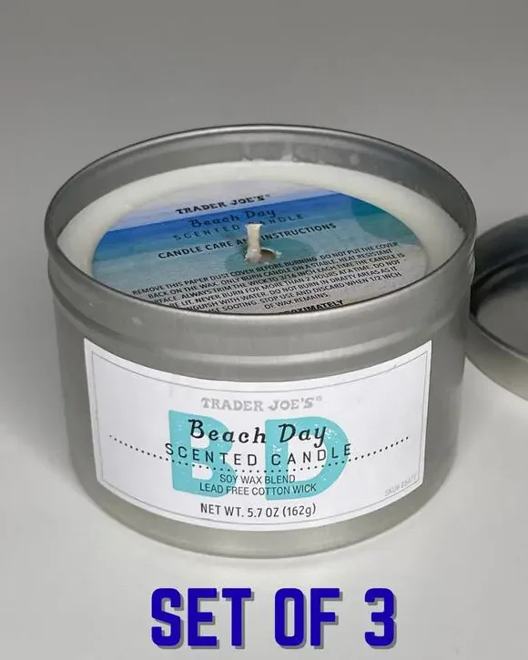 Set of 3 Trader Joe’s Beach Day Summer Scented Candle — Soy Wax, 20 Hours, 5.7oz