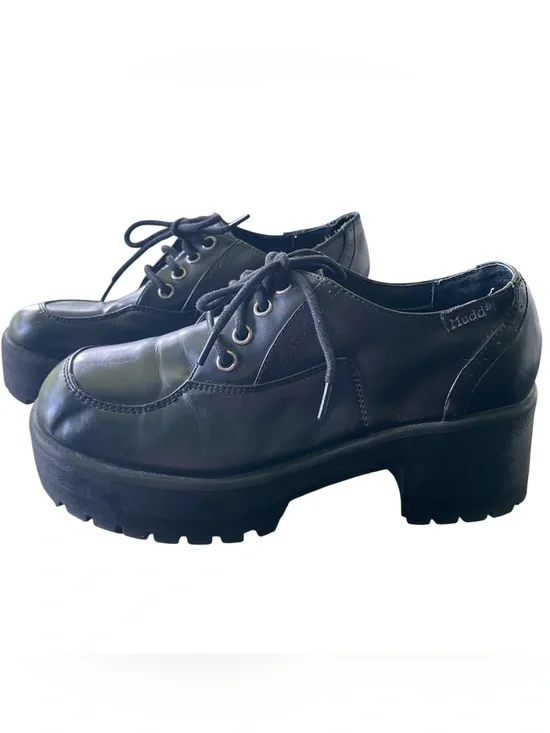 Vintage Mudd Black Faux Vegan Leather Chunky Heel Platform Oxford Y2K 90s Size 7