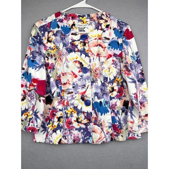 Coldwater Creek Jacket Womens 10 Floral Button Front Art to Wear Boho