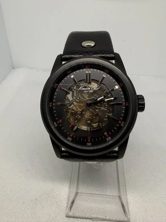 Kenneth Cole NY KC1550 Automatic Skeleton Black Dress Croc Leather Watch