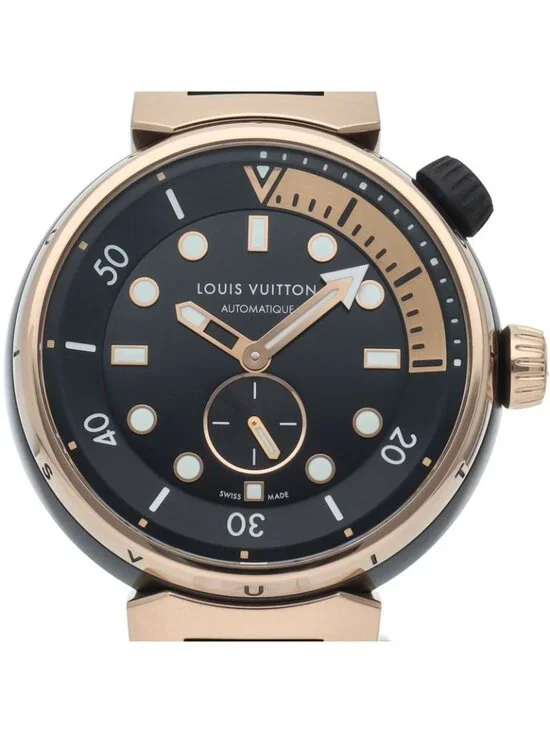 Louis Vuitton Tambour Street Diver Black Blaze Watch Box 18k Pink Gold SS Rubber