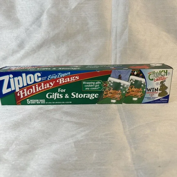 New-Vintage 2000 Ziploc Holiday Bags Easy Zipper 5 Medium Shirt Box Size Holiday