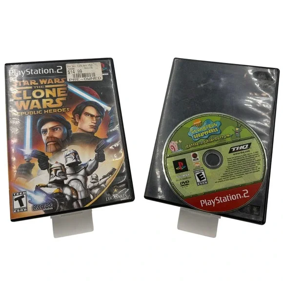 Sony PlayStation 2 Game Bundle Star Wars Clone Wars & SpongeBob 2003-2009