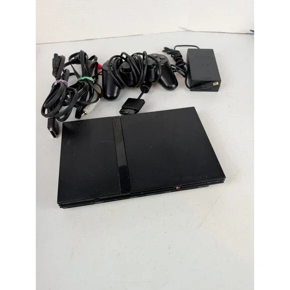 Sony PlayStation 2 Slim PS2 Black Console Bundle OEM- control/cables/console