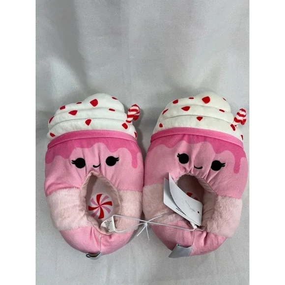 Squishmallows Peppermint Pink Cupcake Plush Slippers Kids Size 4/5‎ Jazwares NEW