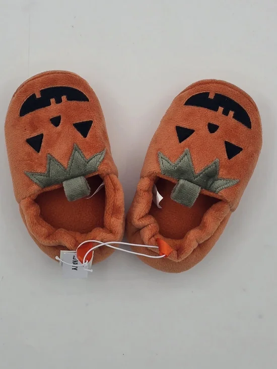 Old Navy Kids Pumpkin Plush Slippers - Orange with Green Stem