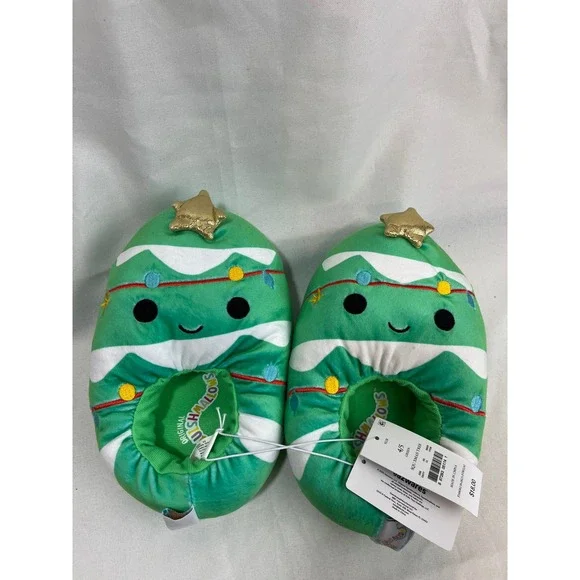 Squishmallows Christmas Tree Plush Slippers Green‎ Holiday Kids Size 4/5 NEW