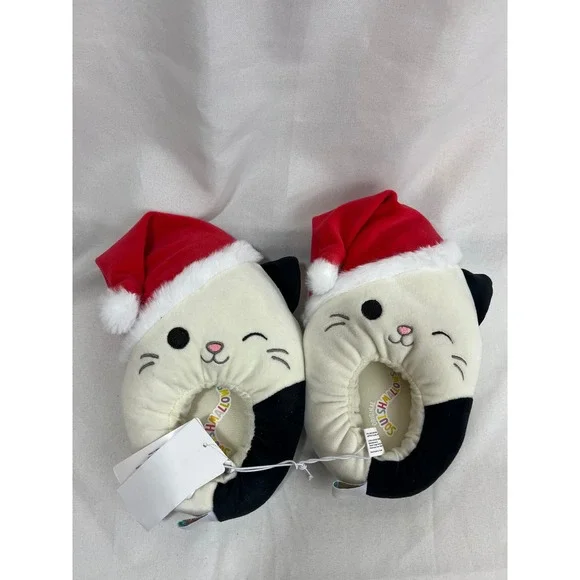 Squishmallows Cam the Cat Santa Hat Christmas Plush Slippers Kids Size‎ 13/1 NEW